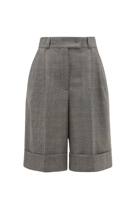 Pleated Wide-Leg Houndstooth Shorts