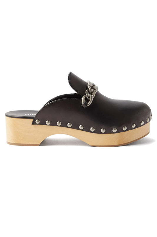 Logo-Plaque Leather Clog Mules