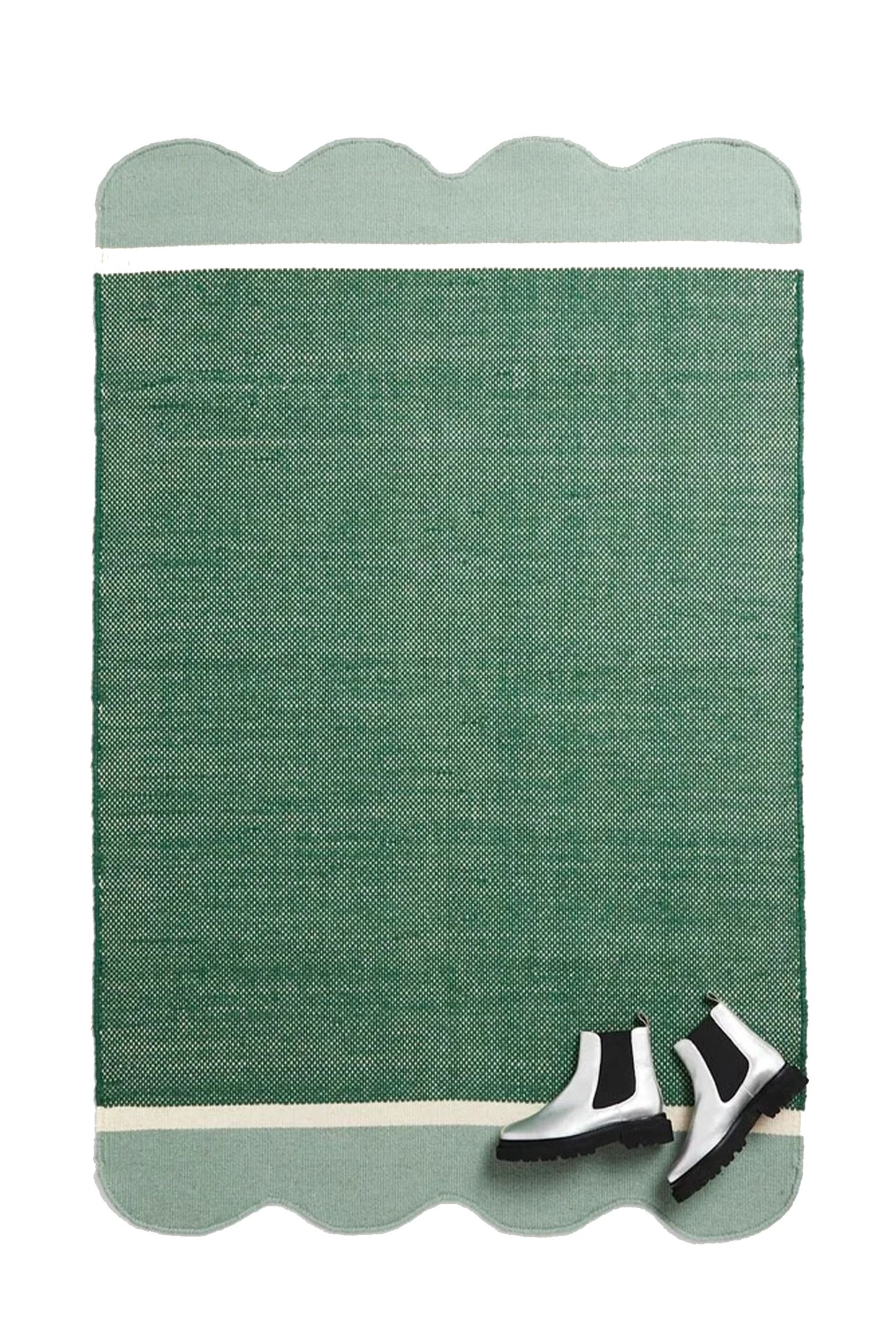 Cecily Woven Scalloped Green Wool & Cotton Rug