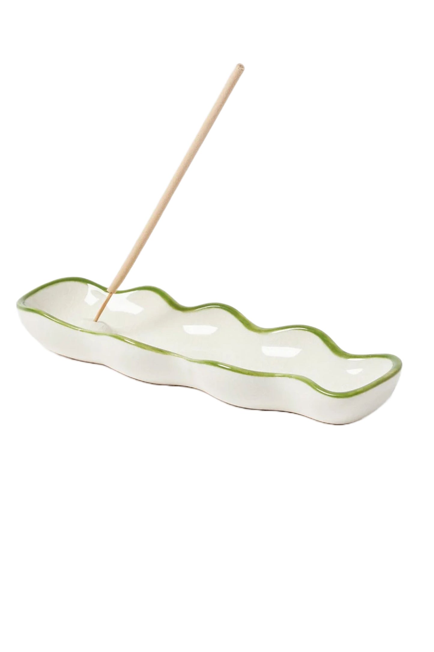 Celeste White & Green Wavy Edge Ceramic Incense Holder