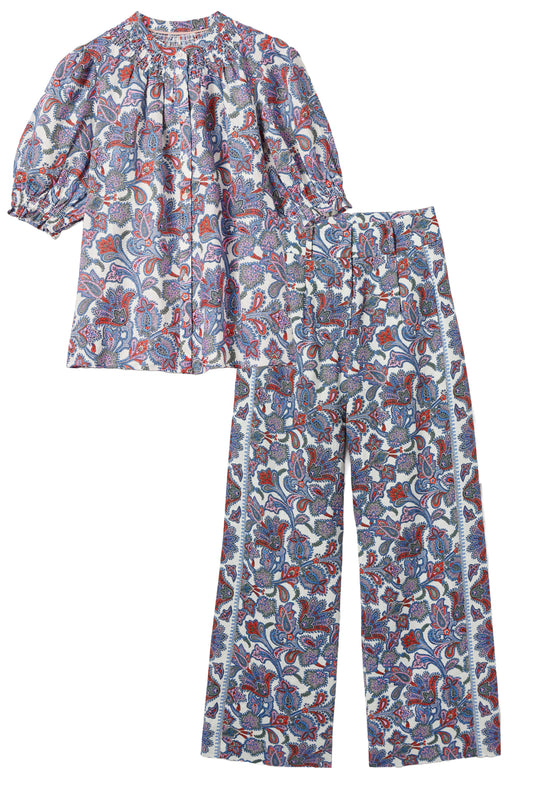 Paisley Linen Blouse And Wide Leg Trouser Co-ord