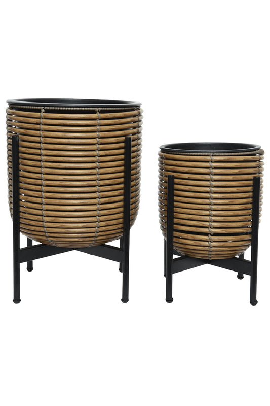 Set Of 2 Outdoor Polyrattan Standing Planter