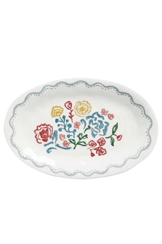 Flora Oval Fine China Floral Platter, 30cm, White/Multi