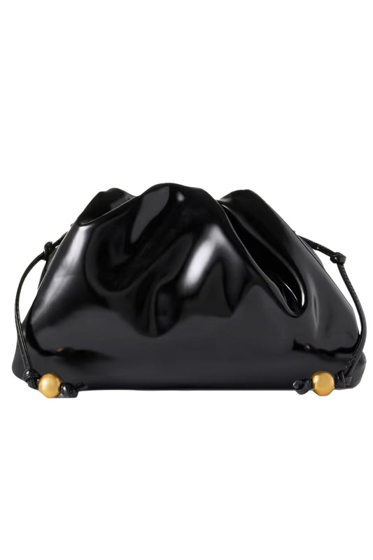 Small Embellished Gathered Patent-leather Clutch