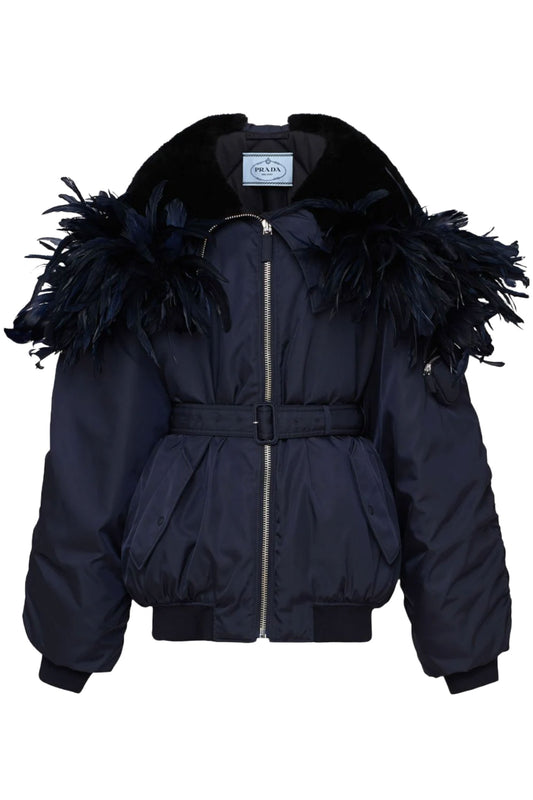 Feather-trimmed Re-Nylon Bomber Jacket