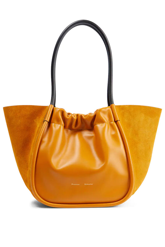 Ruched Large Leather and Suede Tote Bag