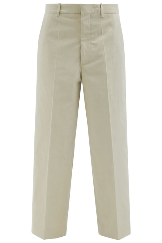 Straight-leg Beige Cotton Tailored Trouser
