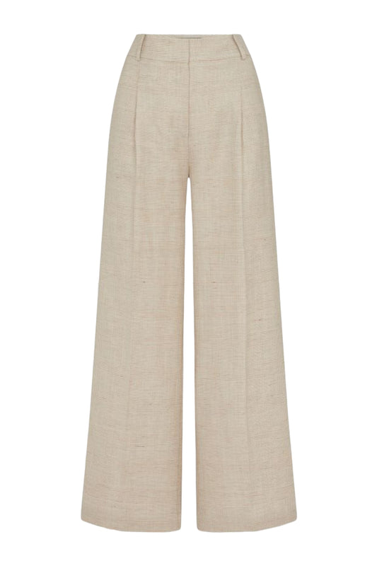 Linen Blend Wide Leg Pleated Trouser