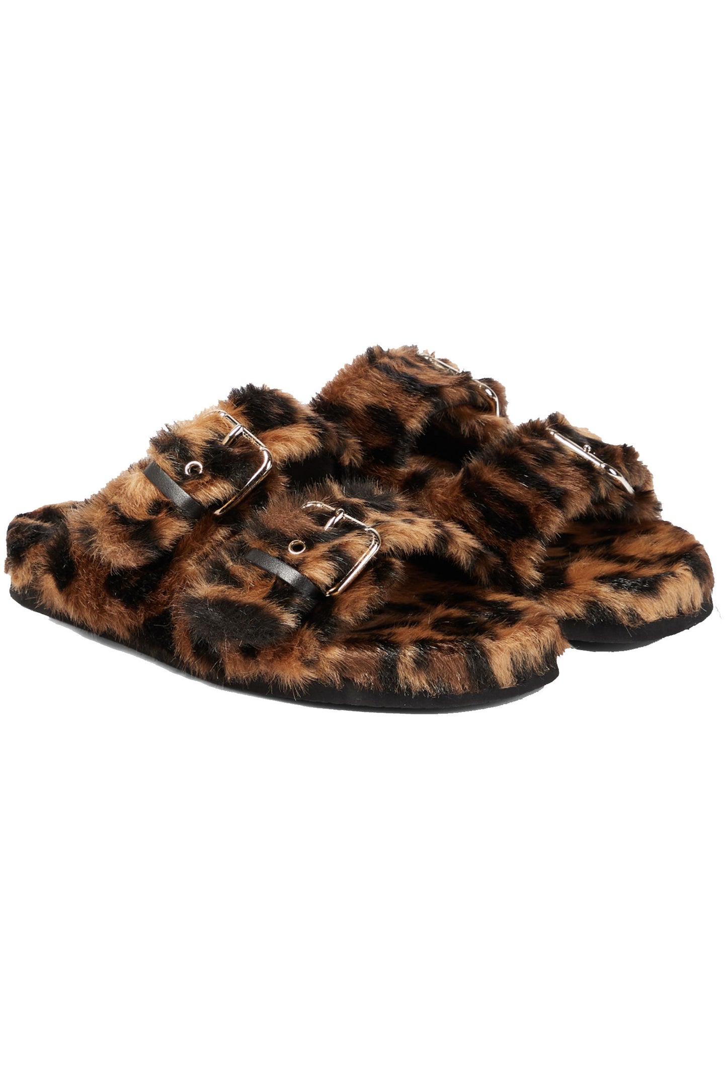 Buckled Faux-Fur Sandals