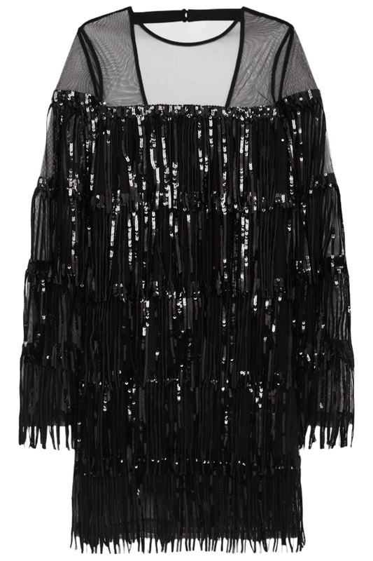 Fringe Sequin Sheer Mini Dress