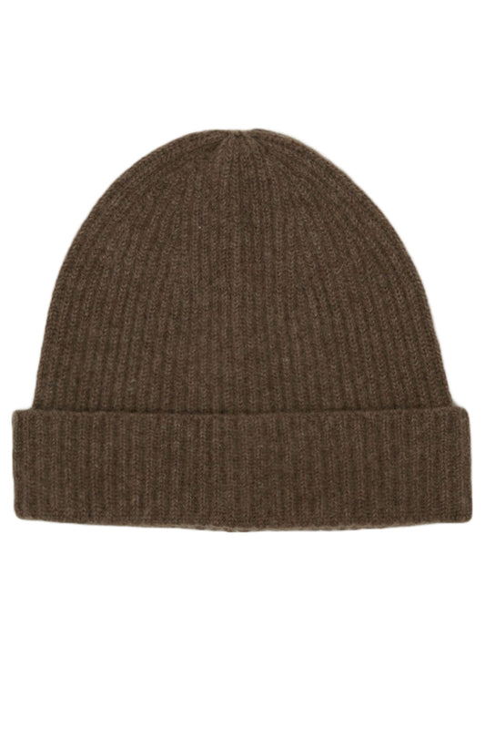 Ribbed Brown Cashmere Beanie Hat