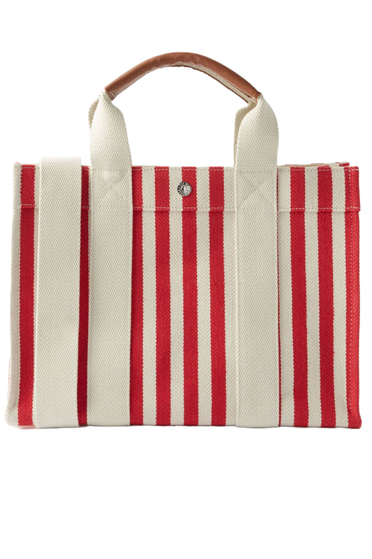 Tote M Striped Canvas And Leather Tote Bag