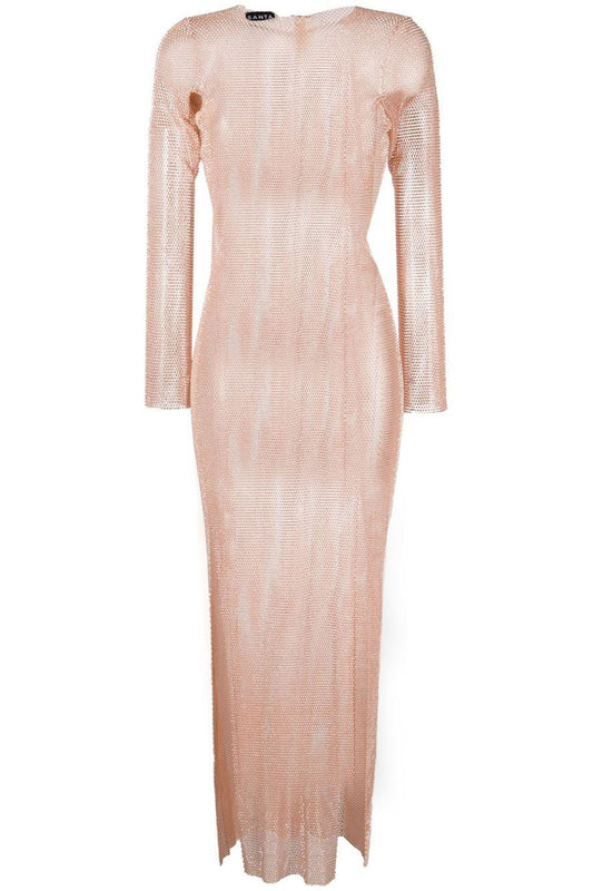 Rhinestone-Embellished Sheer Maxi-Dress