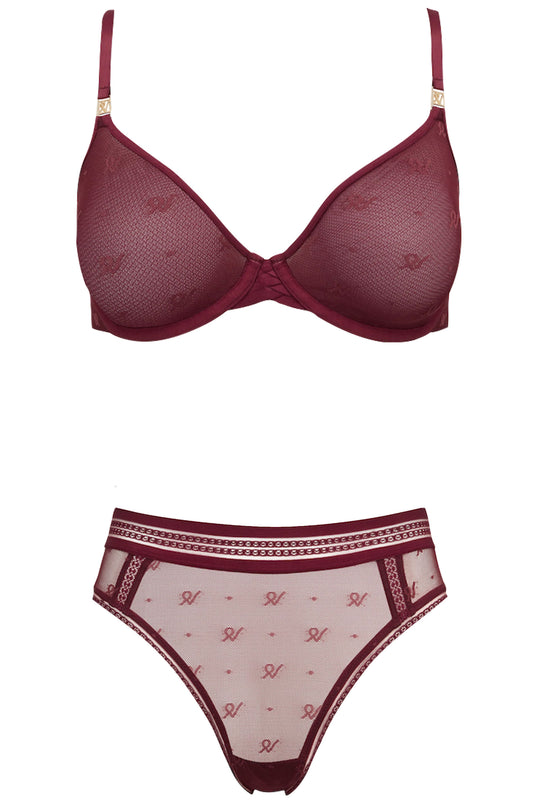 The Demi Bra And Brazilian Briefs In Logo Mesh