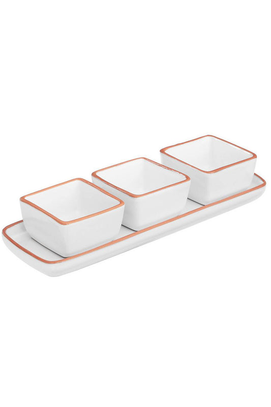 Set Of 3 Square Dishes In White Glazed Terracotta