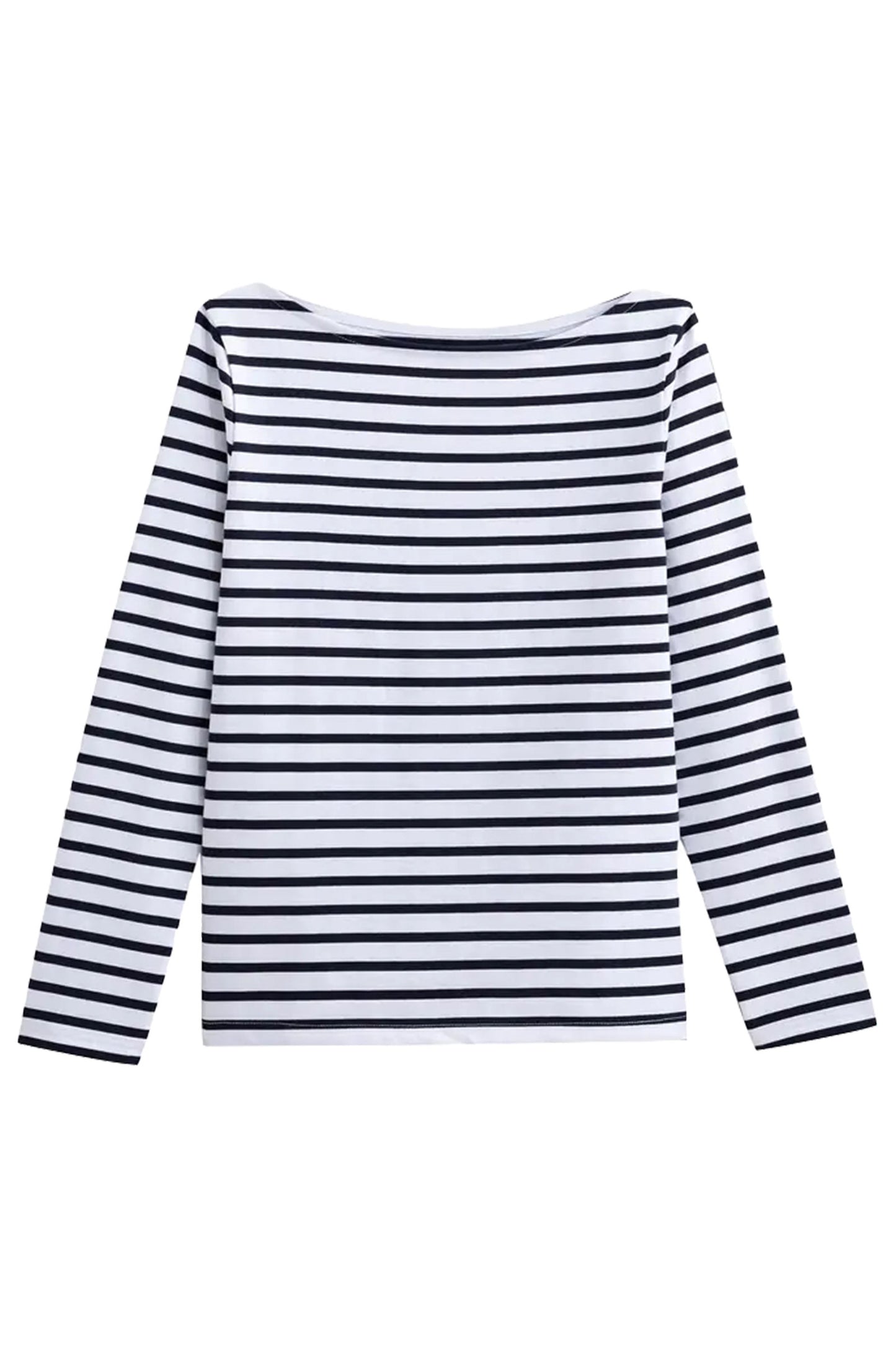 Breton Striped Cotton T-Shirt With Boat Neck And Long Sleeves