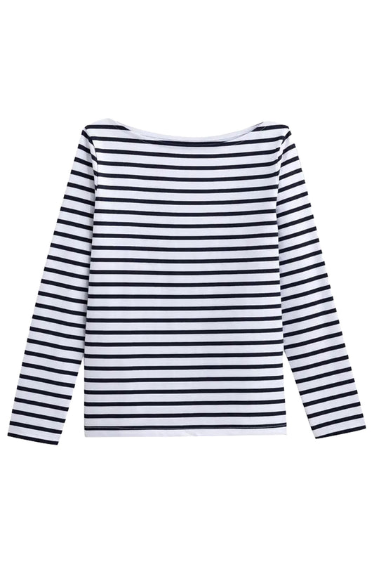 Breton Striped Cotton T-Shirt With Boat Neck And Long Sleeves