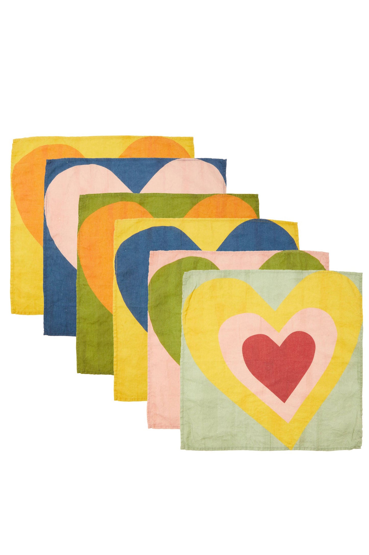 Set Of Six Heart Linen Napkins