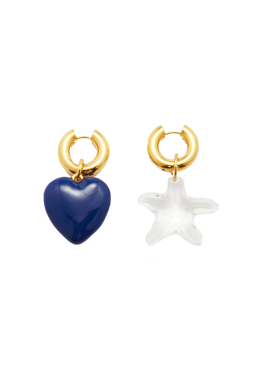 Mismatched Star & Heart Gold Plated Hoop Earrings