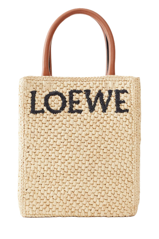 Logo-Embroidered A4 Raffia Tote Bag