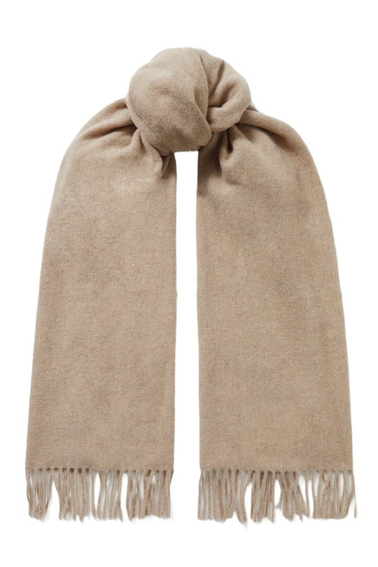 Fringed Wool Scarf In Beige