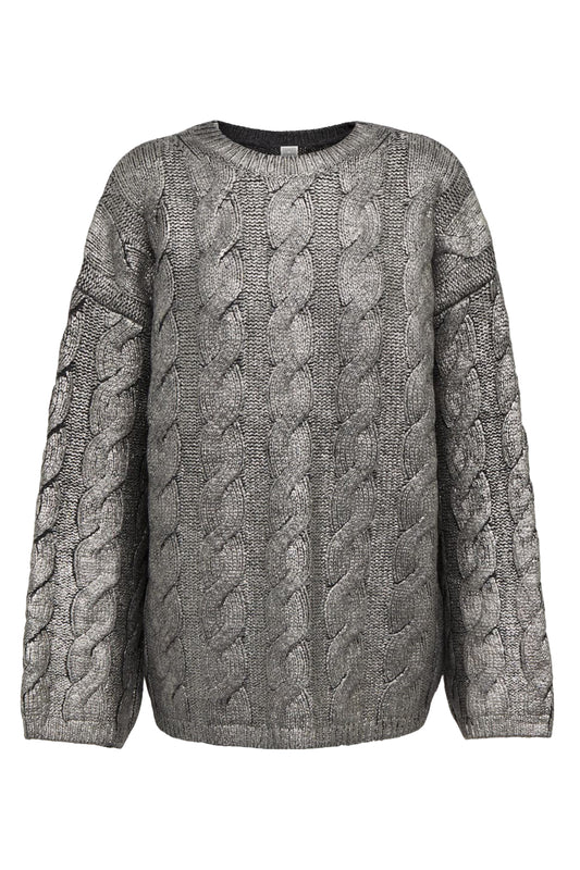 Silver Foil Cable-knit Wool Sweater