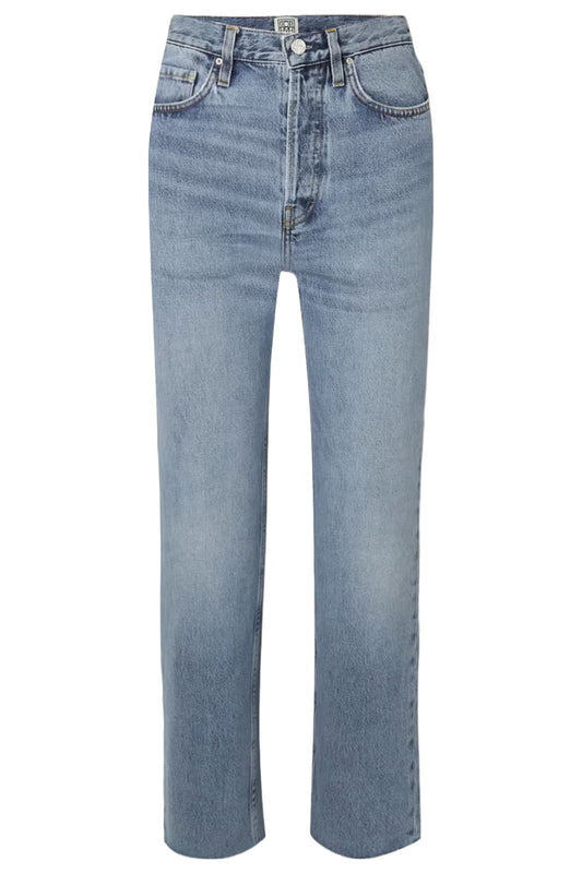 Classic High-rise Frayed Organic Straight-leg Jeans