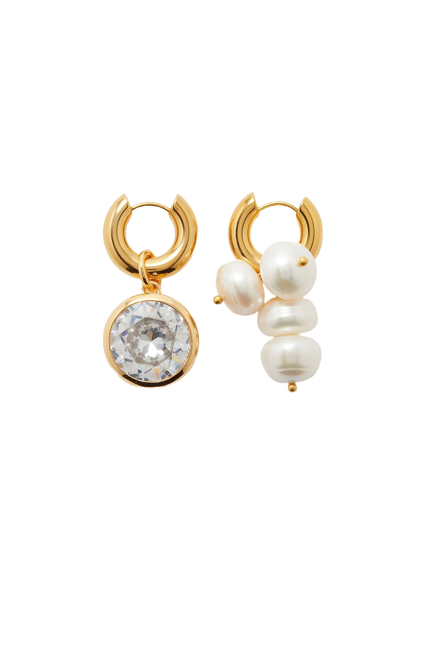 Mismatched Faux-Pearl Gold-Plated Hoop Earrings