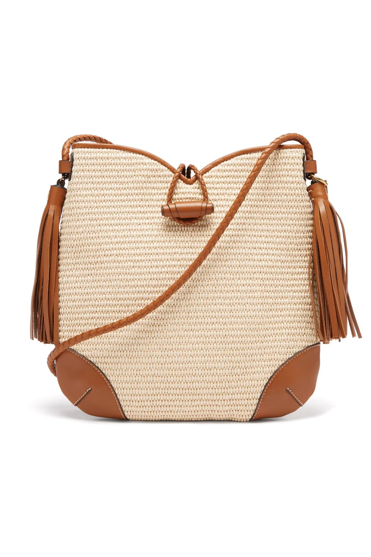 Tyag Leather-Trim Raffia Cross-Body Bag