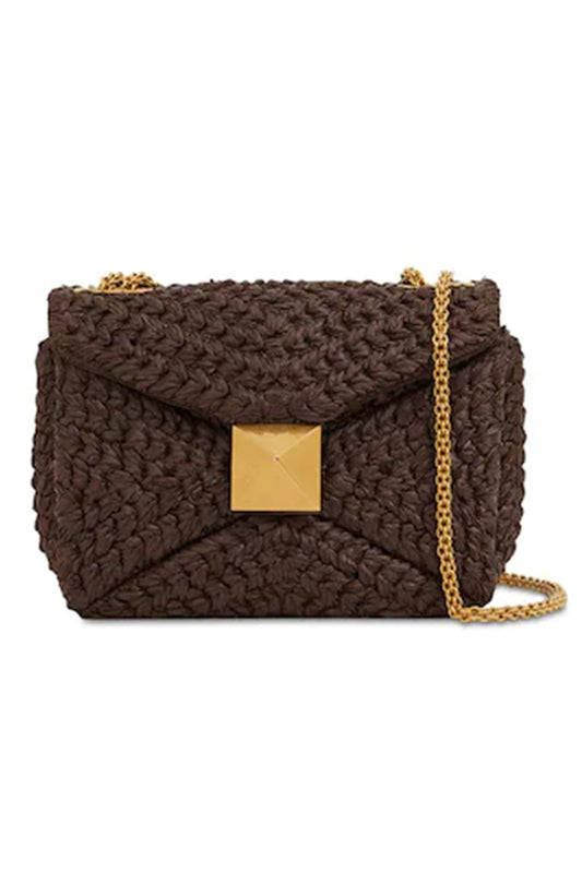 Large One Stud Raffia Effect Bag