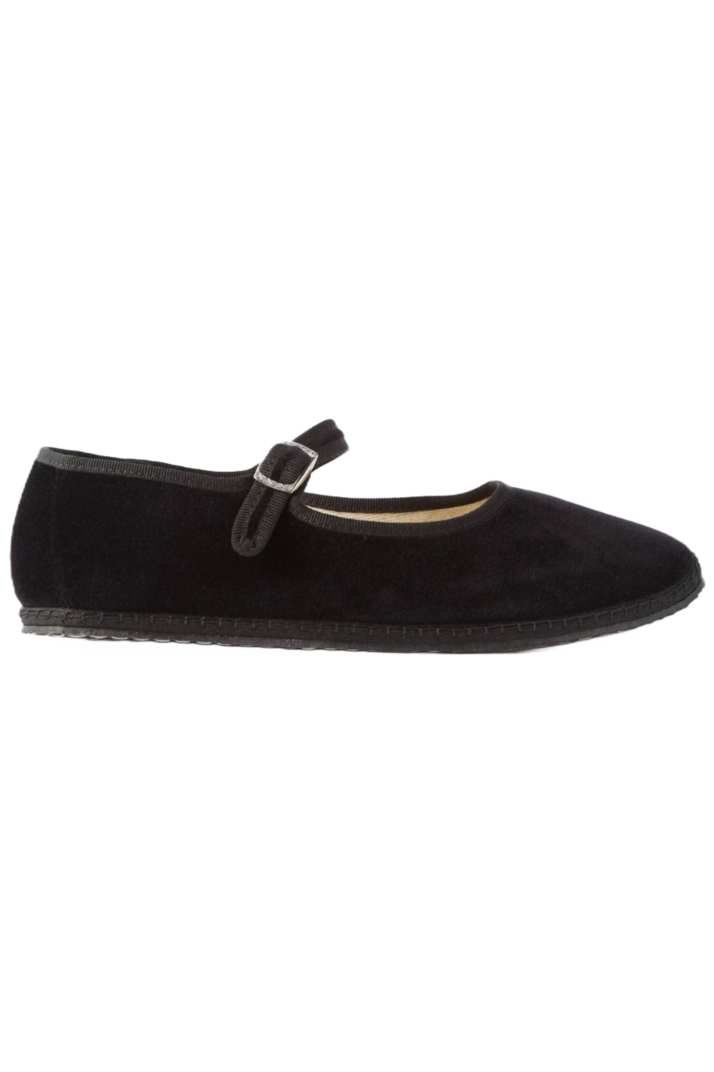 Black Whipstitched Velvet Mary Jane Flats