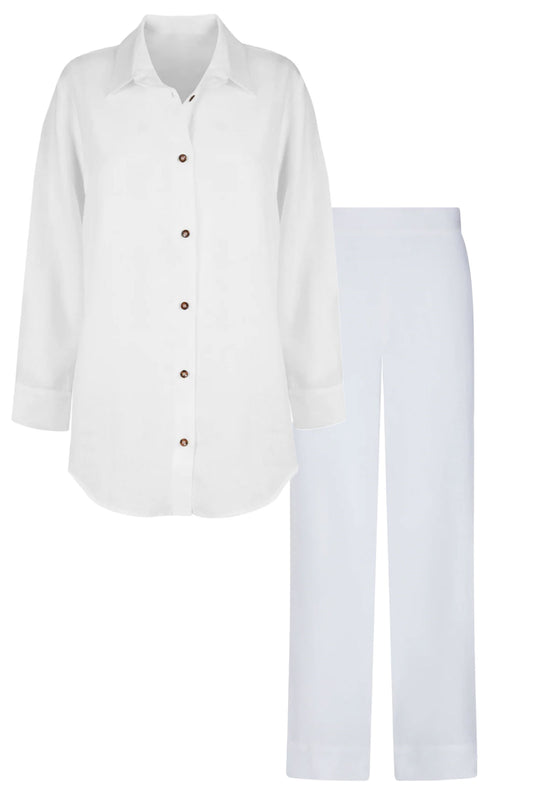 White Organic Linen Pyjama Top And Trousers