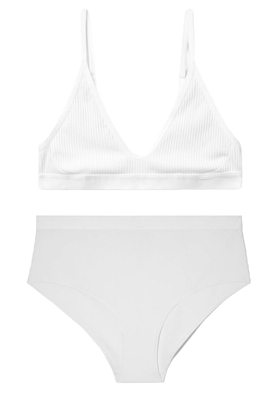 White High-waisted Ribbed Briefs And Triangle Top