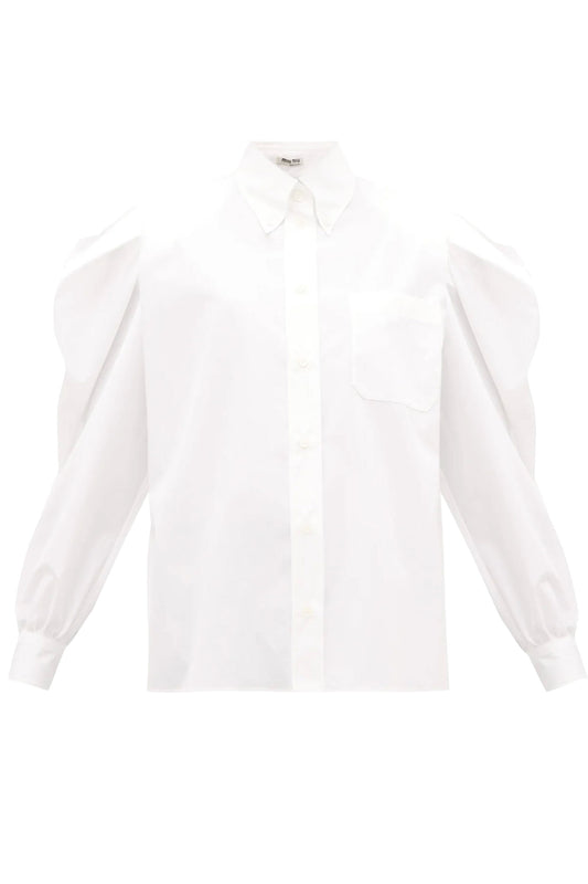 Puff-sleeve Cotton-poplin Shirt