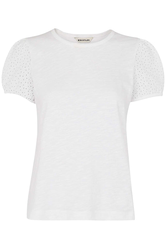 Broderie Puff Sleeve T-Shirt White